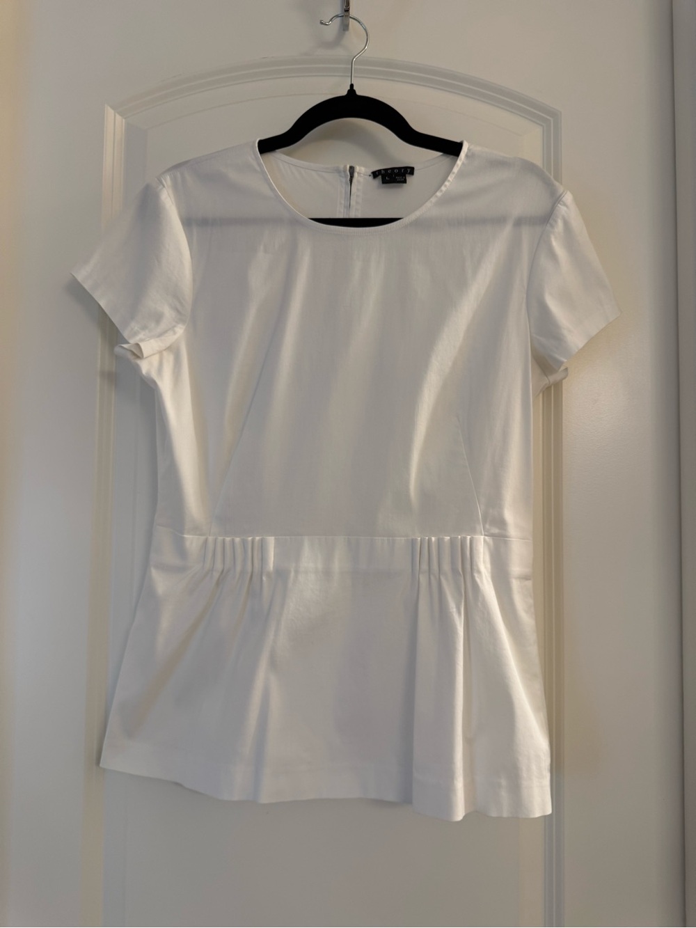 Theory White Short-Sleeve Pleated Peplum Top